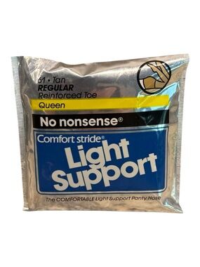 1986 No Nonsense Tan Comfort Stride Light Support Pantyhose Queen Reinforced Toe